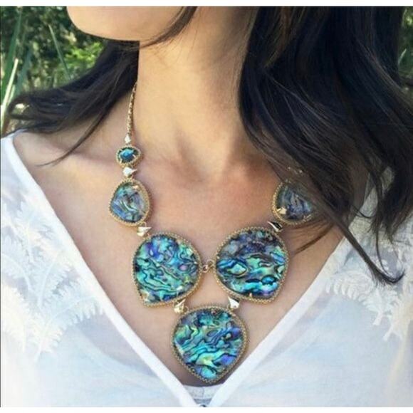 Kendra Scott NWOT Rebecca Abalone Shell Rare Style Gold Tone Statement Necklace - Picture 2 of 9